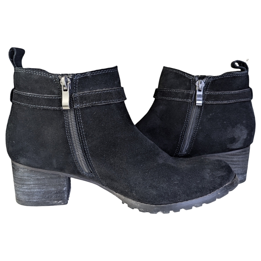 Black Suede Buckle Strap Ankle Boots | Side Zip | Women's Size 8 - Picture 6 of 7